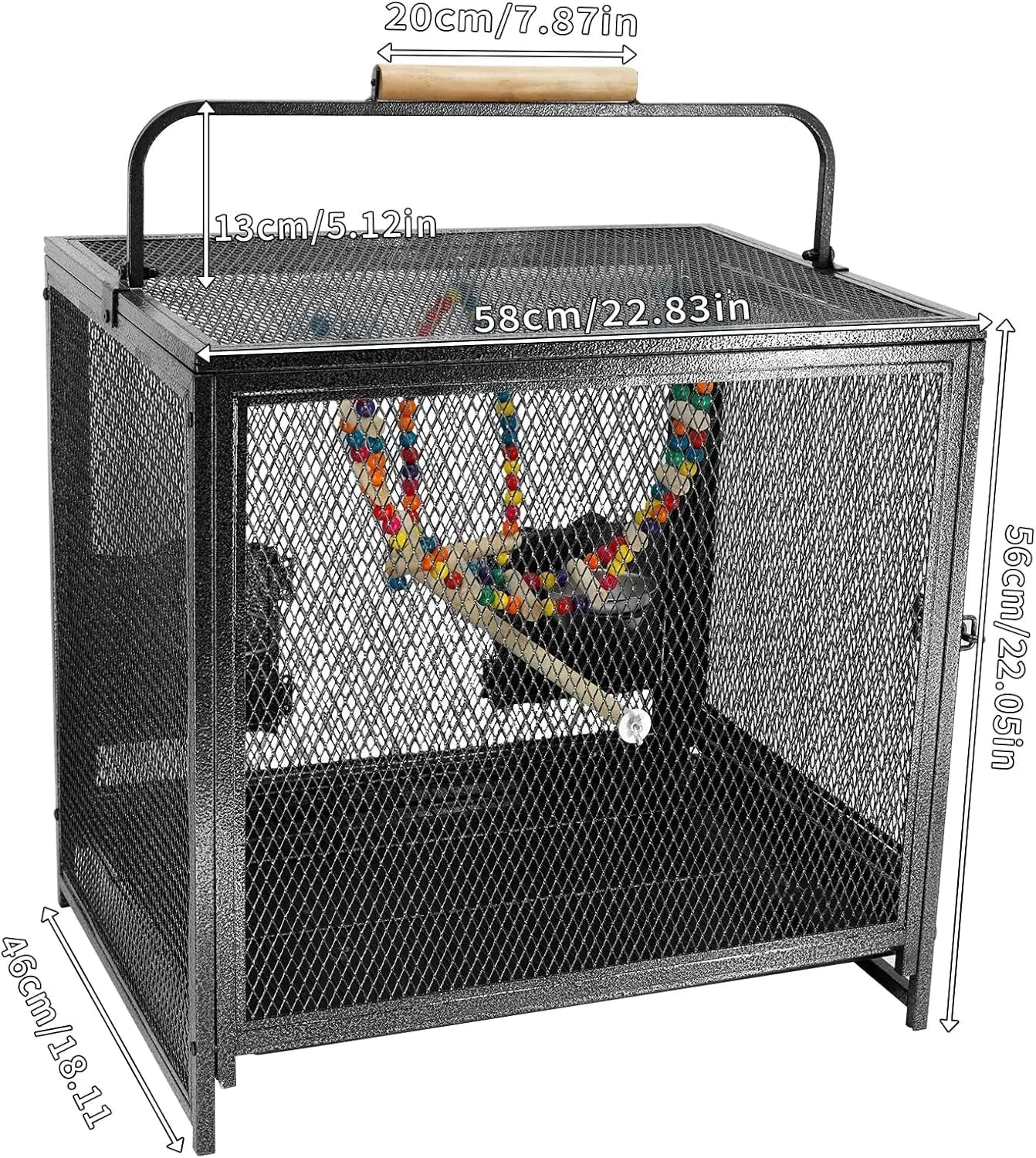 22" Portable Travel Bird Cage – Wrought Iron Carrier with Swing for Small Parrots