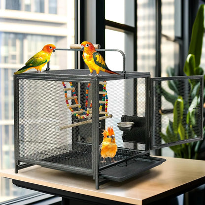 22" Portable Travel Bird Cage – Wrought Iron Carrier with Swing for Small Parrots Default Title