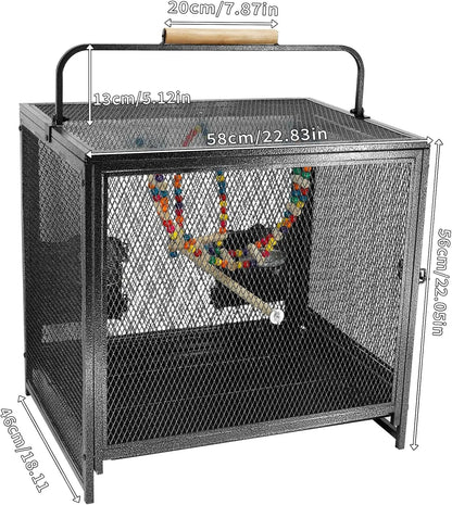 22" Portable Travel Bird Cage – Wrought Iron Carrier with Swing for Small Parrots