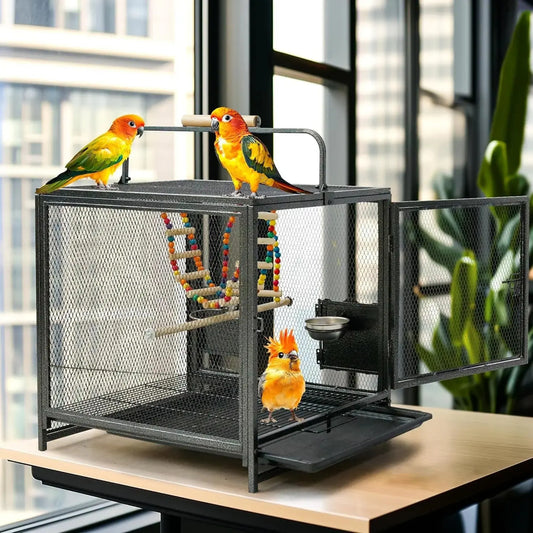 22"Portable Travel Bird Cage – Wrought Iron Carrier with Swing for Small Parrots