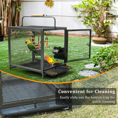 22"Portable Travel Bird Cage – Wrought Iron Carrier with Swing for Small Parrots