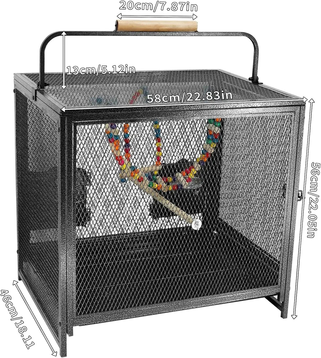 22"Portable Travel Bird Cage – Wrought Iron Carrier with Swing for Small Parrots