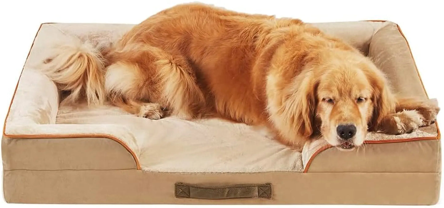 Chester Xx-Large Dog Bed - Orthopedic Memory Foam Mattress, Calming Couch Bed, Wall Rim Pillow, Water Resistant Liner, Washable Cover, Non-Slip Bottom Ally Khaki All-Foam Bolster Bed X-Large (42" X 32" X 7")