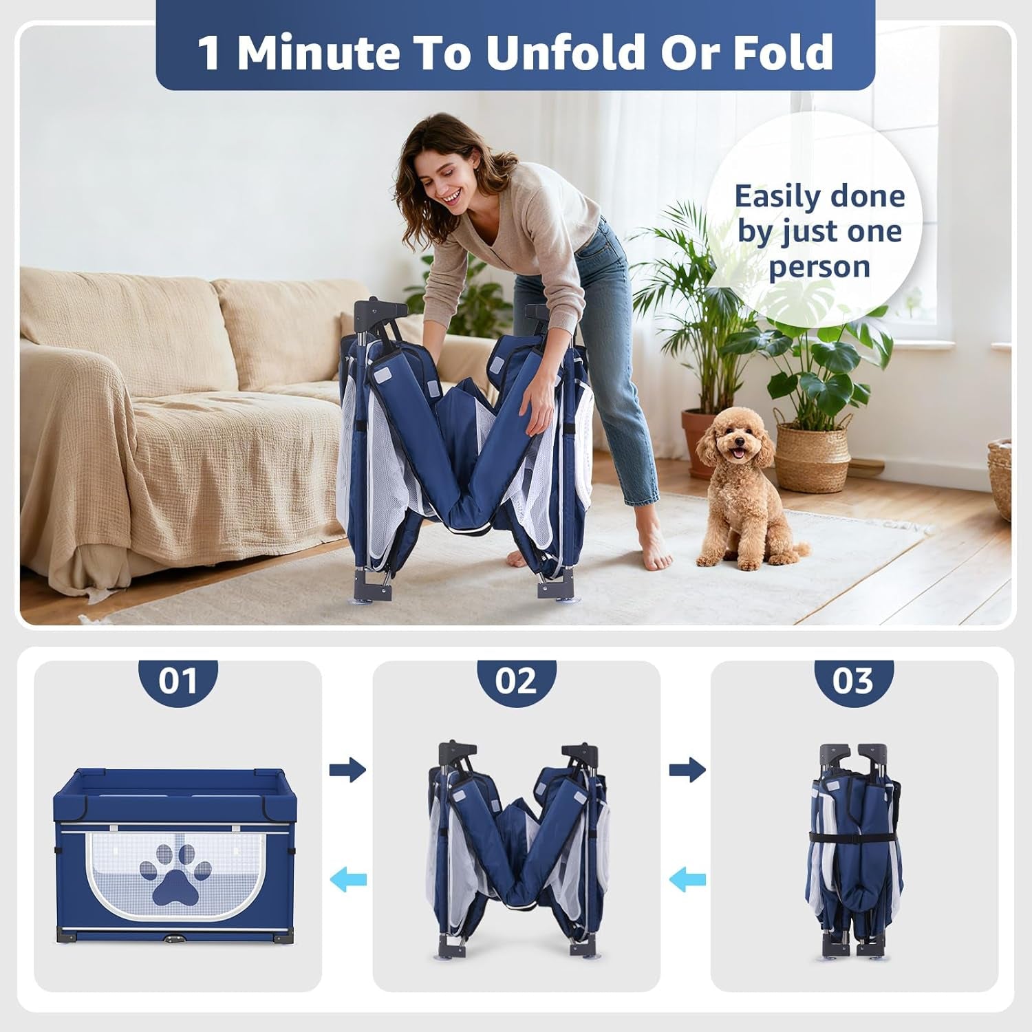 Foldable Dog & Small Animal Playpen with Cover, 1-Minute Setup Portable Pen