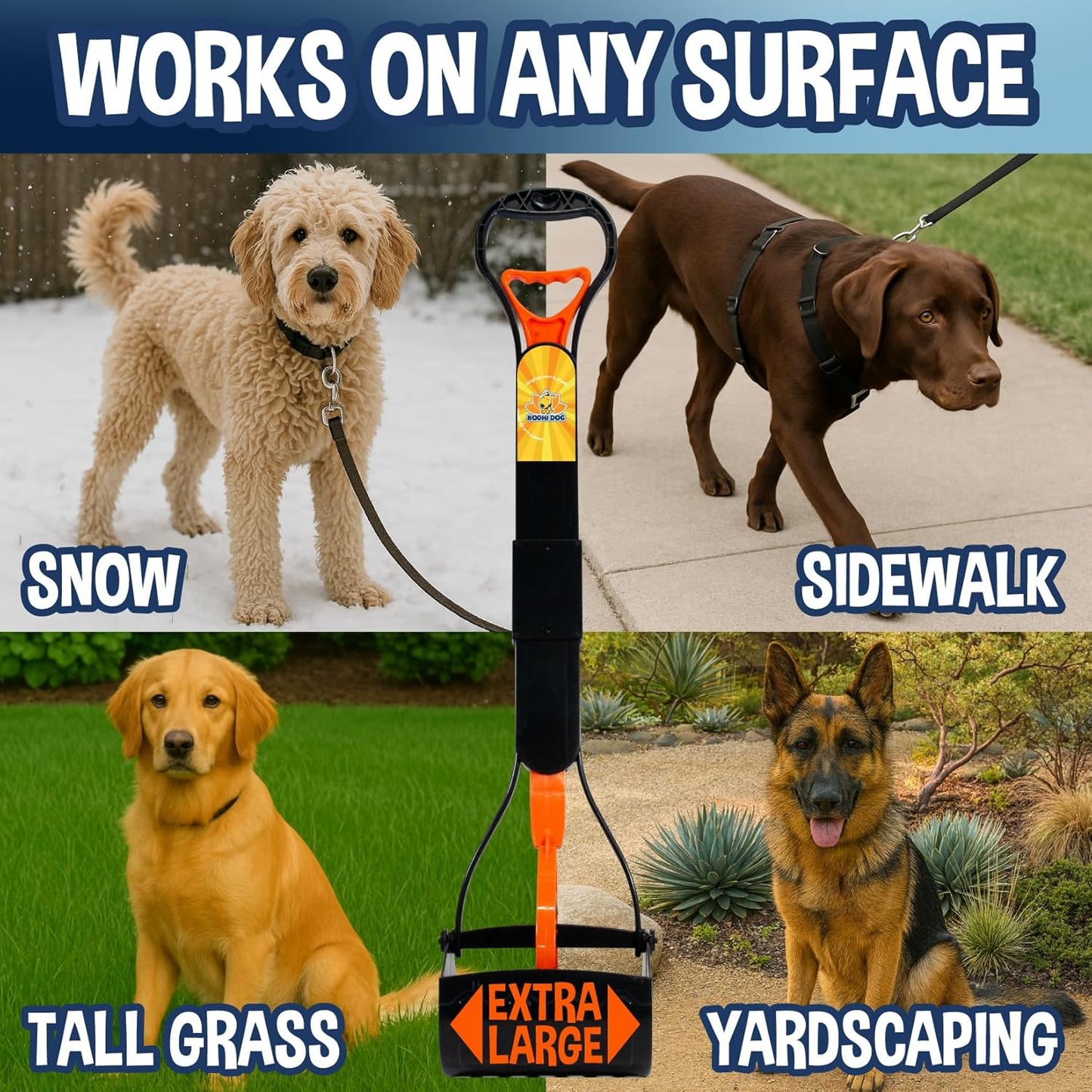 32” Tall Pooper Scooper for Large Dogs Foldable Long Handle Waste Picker