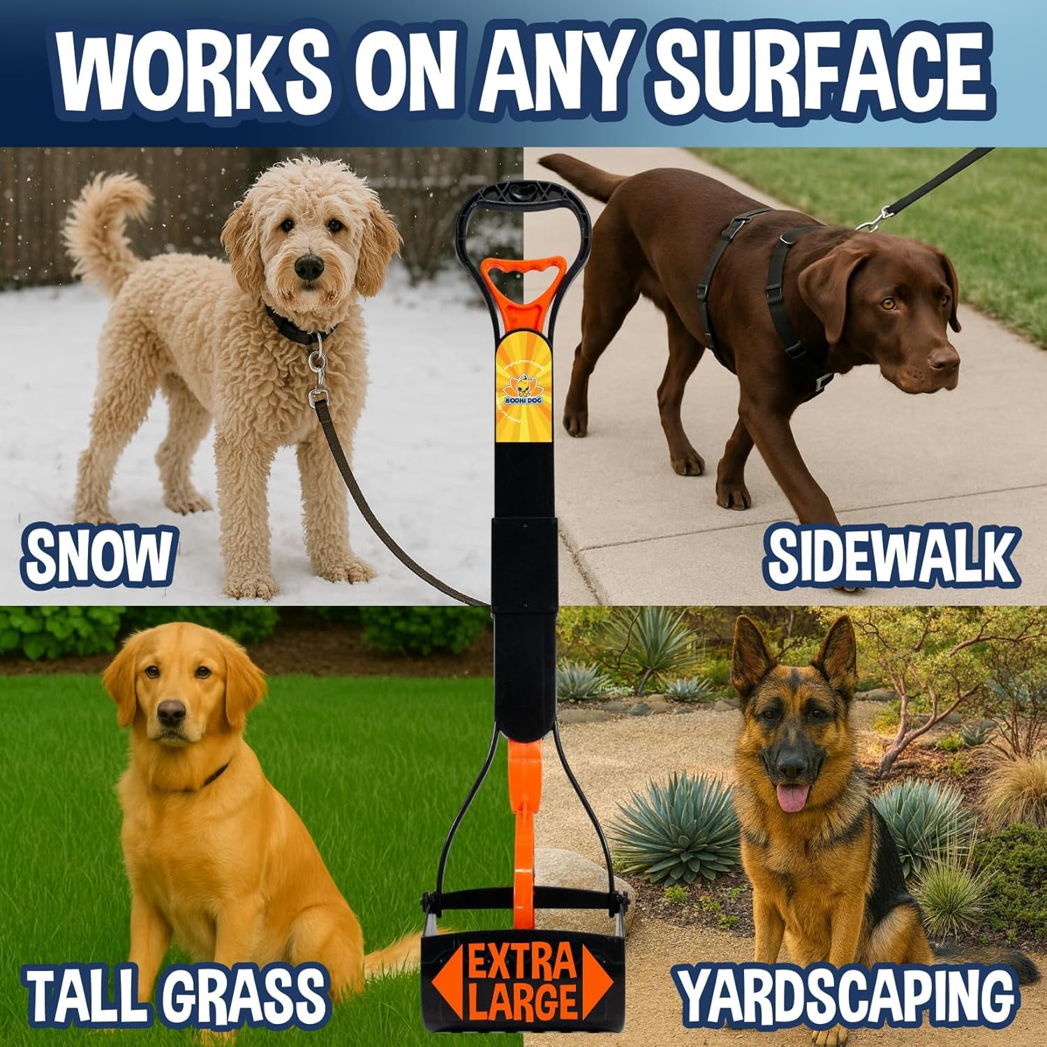 32” Tall Pooper Scooper for Large Dogs Foldable Long Handle Waste Picker