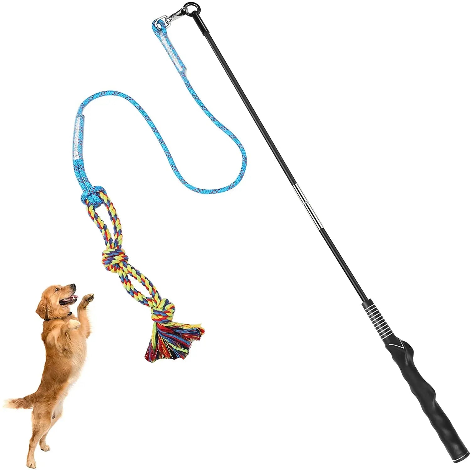 Flirt Pole Dog Toy Interactive Chase & Tug Training Wand for Small Medium Large Dogs Blue-Dog Pole Toy