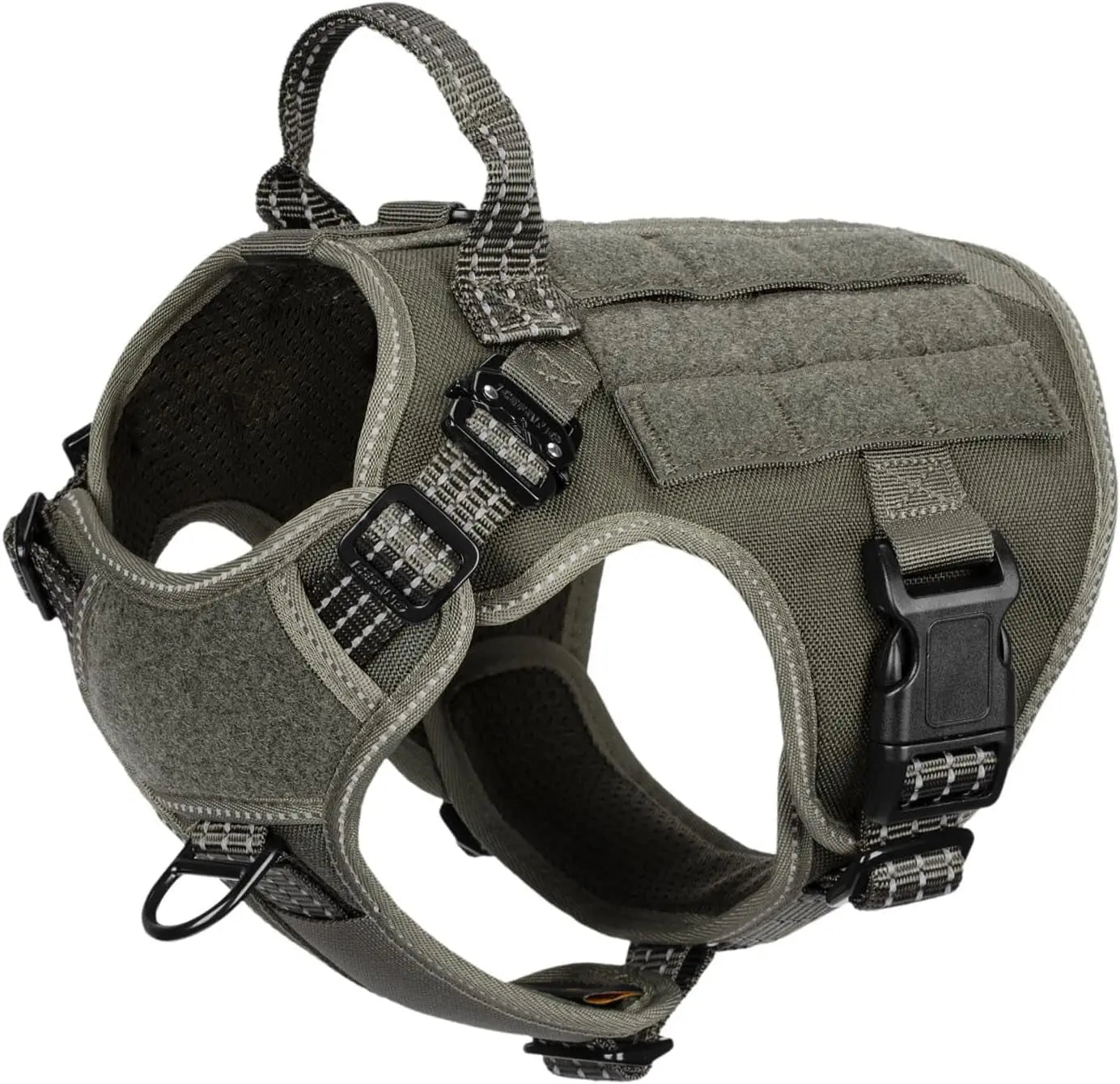 No-Pull Tactical Dog Harness with Handle – 2X Metal Buckles, Adjustable Vest with Hook & Loop Panels (All Sizes) Green Small (Pack Of 1)