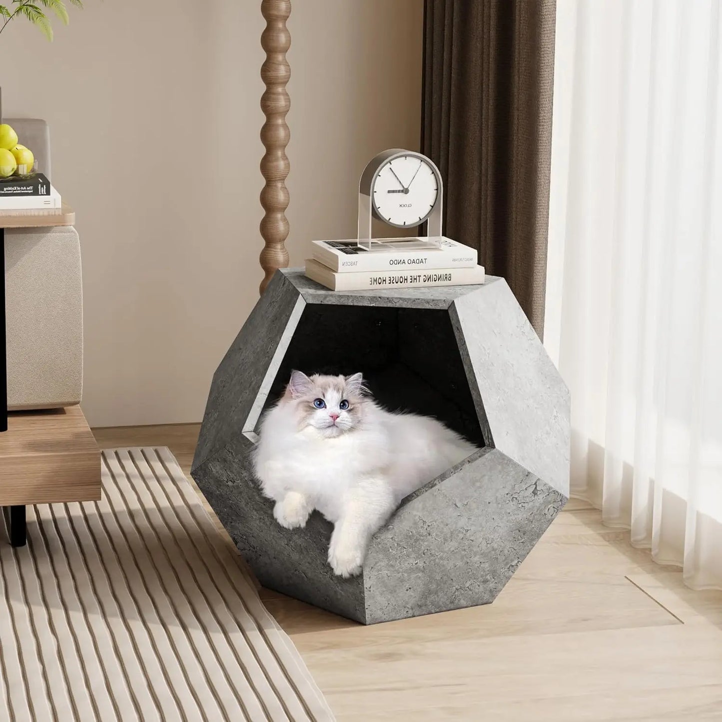 25.98" Modern Cat Furniture Side Table – Multifunctional Pet House in Gray