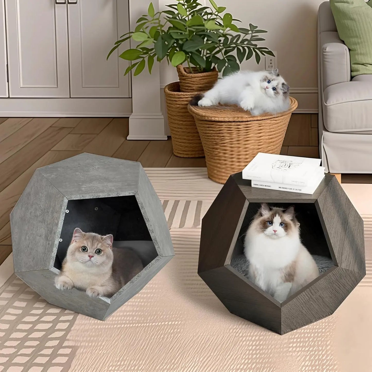 25.98" Modern Cat Furniture Side Table – Multifunctional Pet House in Gray