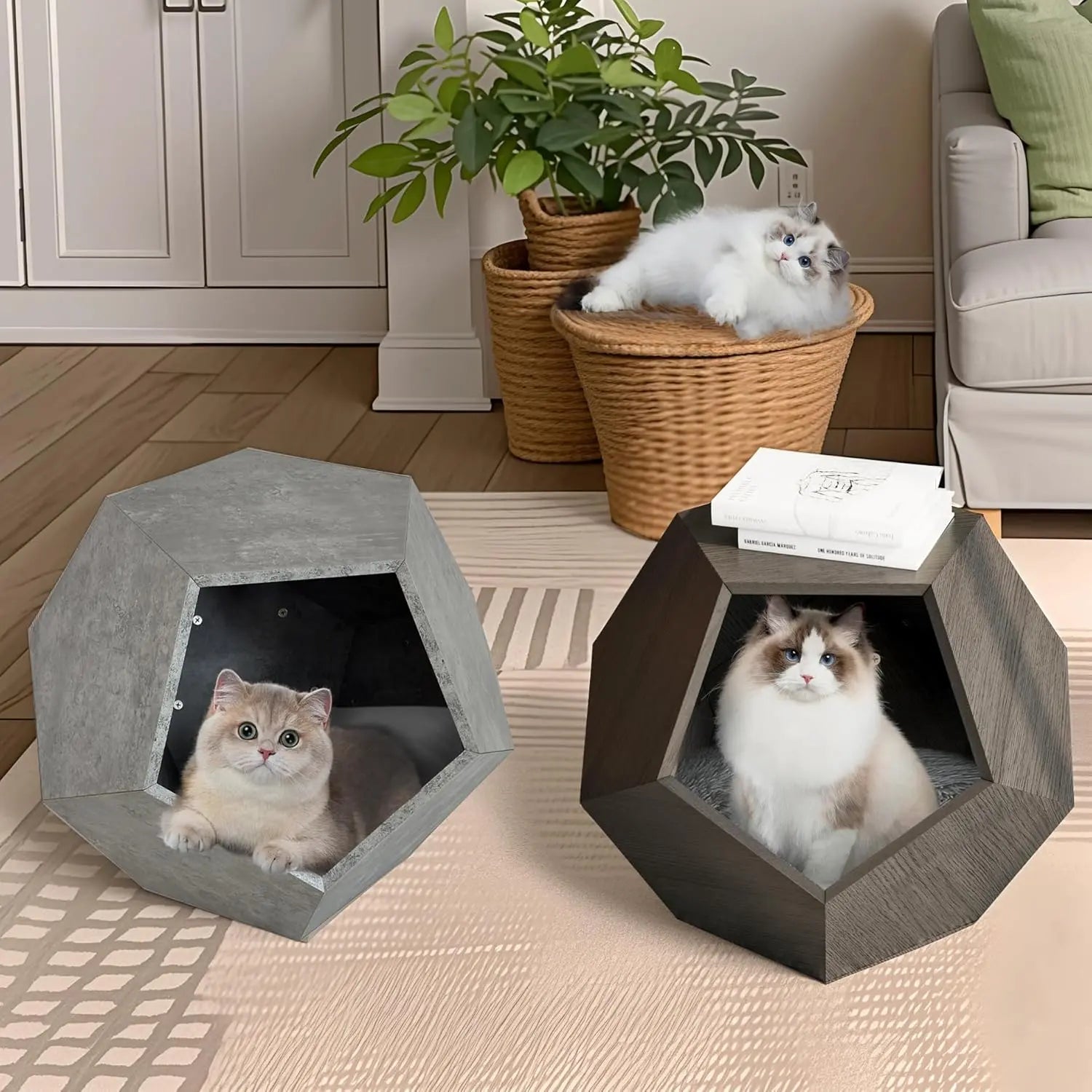 25.98" Modern Cat Furniture Side Table – Multifunctional Pet House in Gray