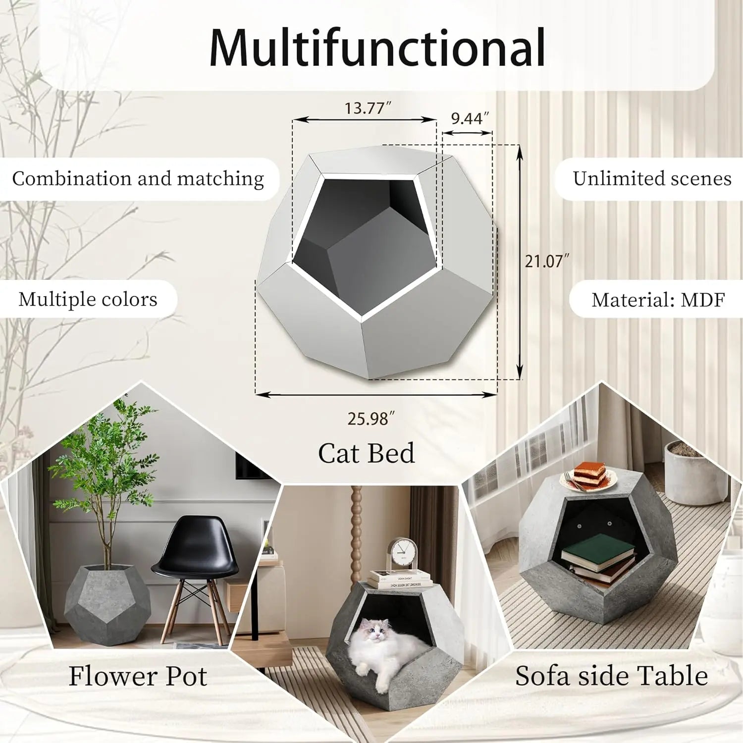 25.98" Modern Cat Furniture Side Table – Multifunctional Pet House in Gray