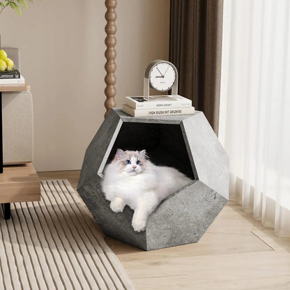 25.98" Modern Cat Furniture Side Table – Multifunctional Pet House in Gray
