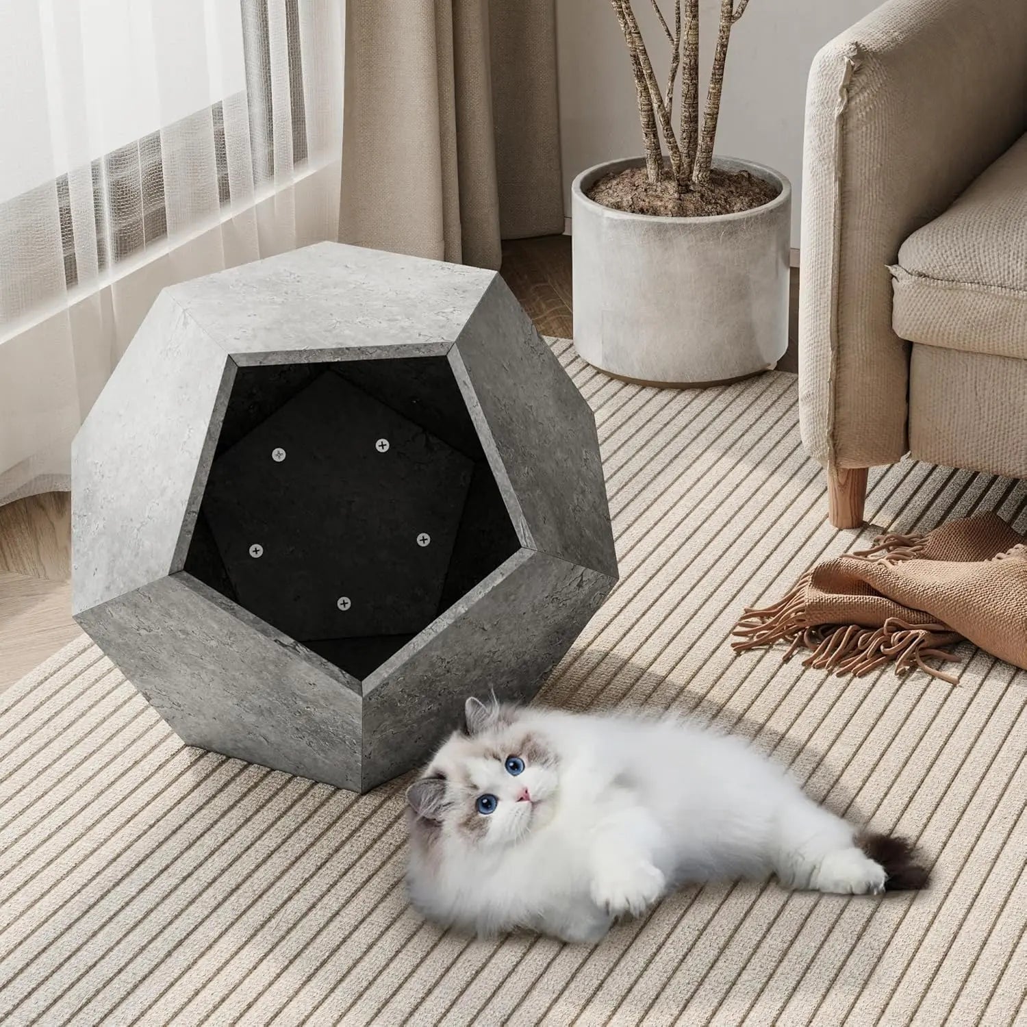 25.98" Modern Cat Furniture Side Table – Multifunctional Pet House in Gray Default Title