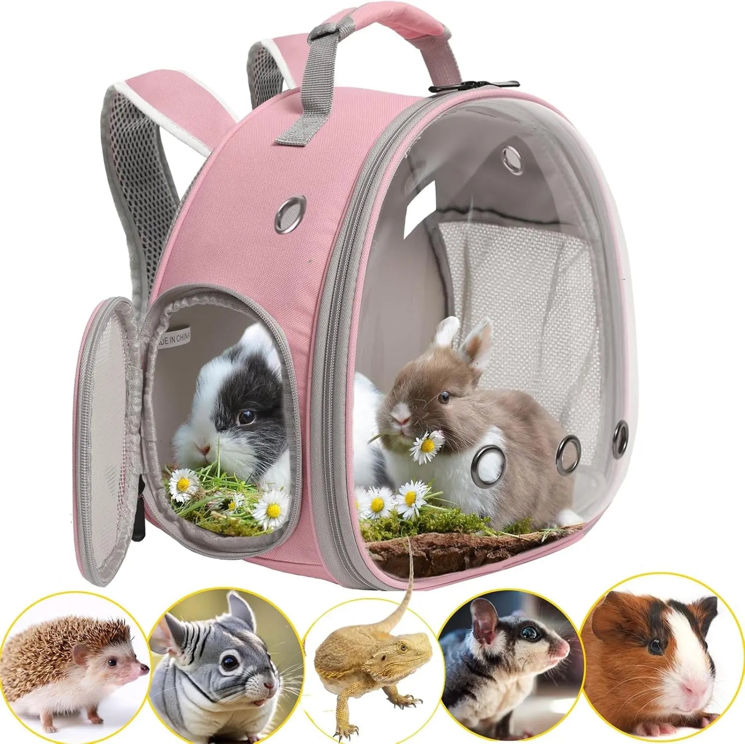Small Pet Carrier Backpack with Clear Window, Airline Approved Travel Bag for Guinea Pig, Reptile, Hedgehog, Rat & Parrot Pink Backpack