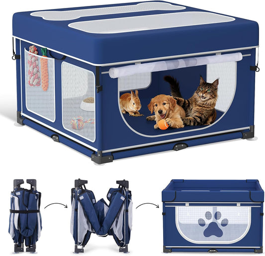 Foldable Dog & Small Animal Playpen with Cover, 1-Minute Setup Portable Pen