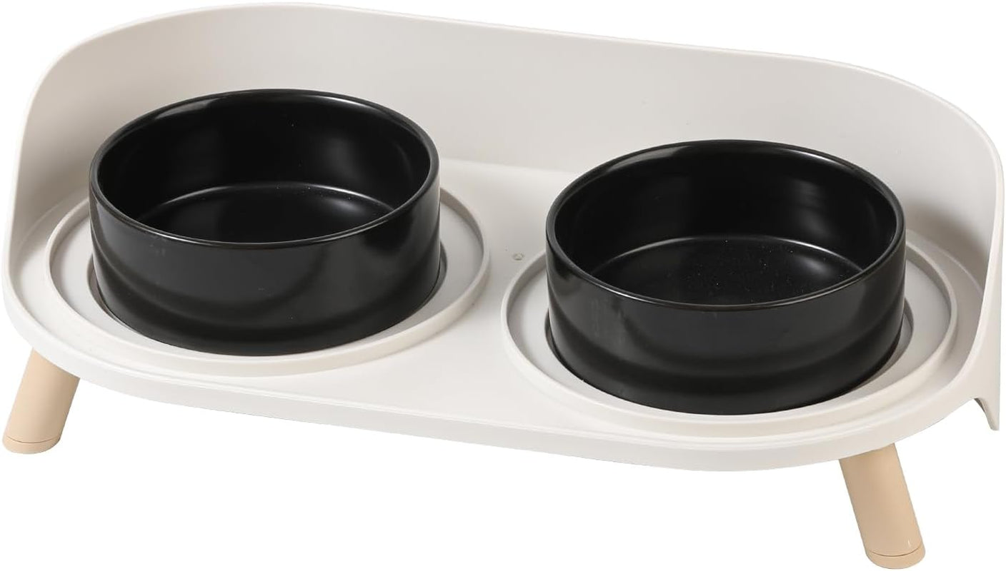 Elevated Ceramic Cat & Dog Bowl Set with Splash Guard, Non-Slip Stand (2x480ml) Black Small