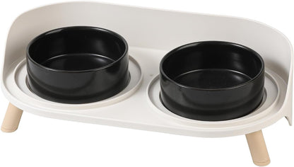 Elevated Ceramic Cat & Dog Bowl Set with Splash Guard, Non-Slip Stand (2x480ml) Black Small