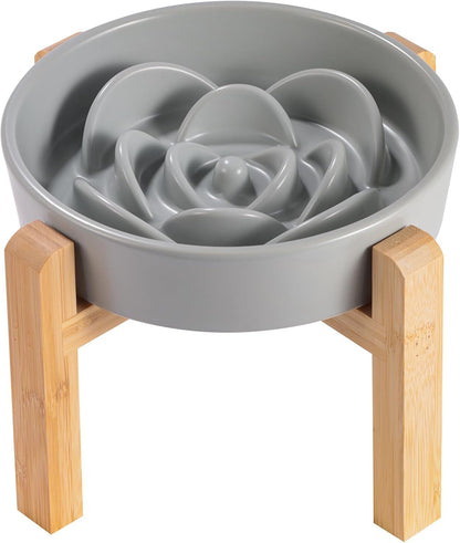 Elevated Ceramic Slow Feeder Dog Bowl 8.6in Heavy Weighted (various colors) Upgraded Grey Slow Feeder Elevated