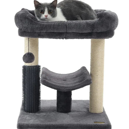 27.5" Cat Tower for Indoor Cats, Multi-Level Scratching Posts, Plush Basket & Perch, Dangling Ball for Play & Rest Dark Gray