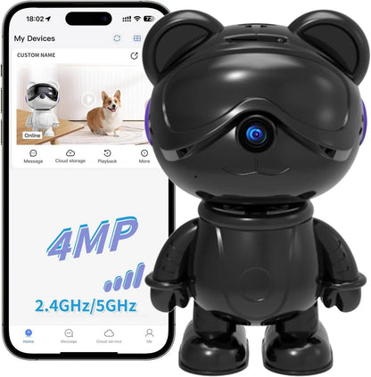 Smart Home 2K Pet Camera – Dual-Band WiFi, Motion & Pet Monitor Black