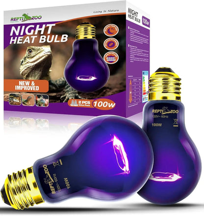 2Pack- 75W or 100W Reptile Night Heat Lamp Purple E26 E27 Bulbs 100.0