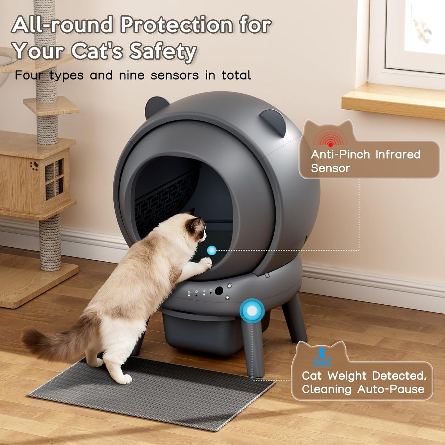 Automatic Self Cleaning Litter Box App Control Multi Cat Gray