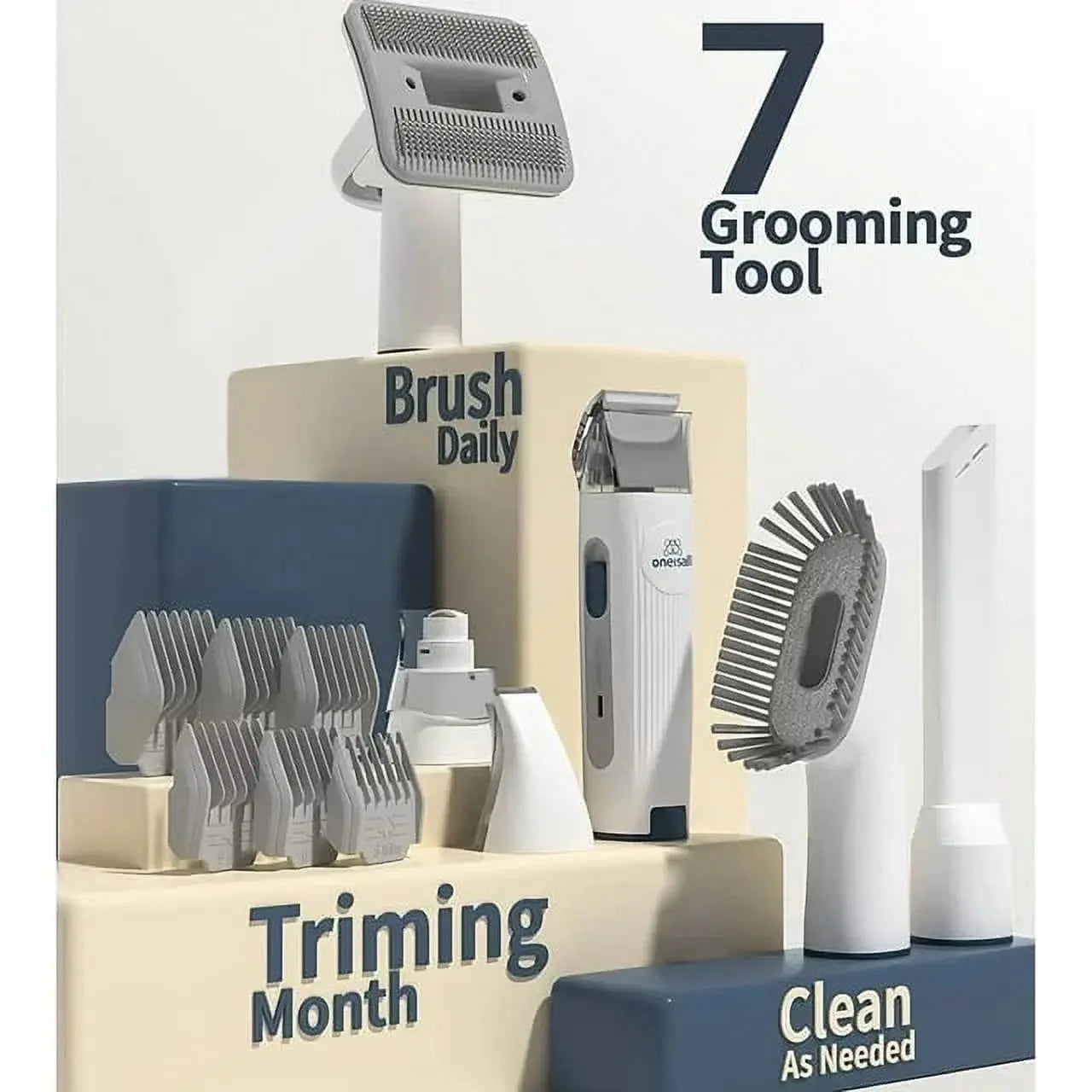 7-in-1 Dog Grooming Kit with Vacuum, Low Noise Pet Hair Remover, 1.5L Dust Cup, Professional Shedding & Grooming Tools for Dogs & Cats