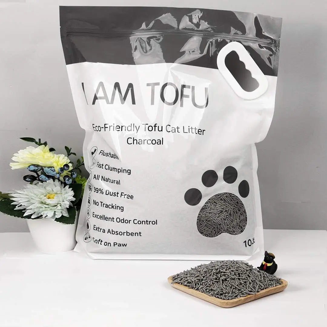 Tofu Cat Litter, Natural, Flushable, Dust Free Extra Clumping Pellet Litter (10 Lb Bag, Charcoal)