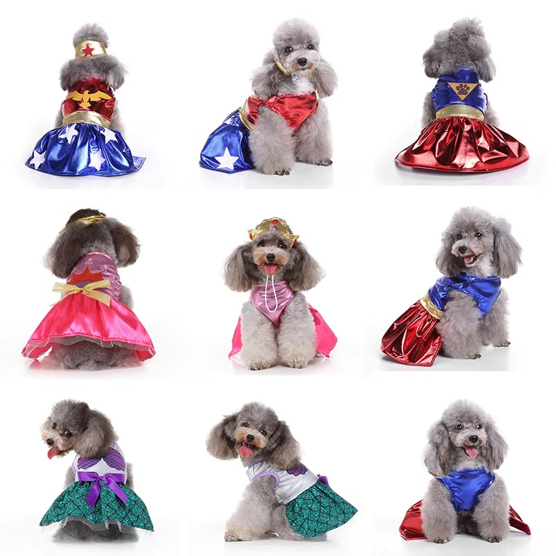 Halloween Pet Dress Costume | Superhero or Princess Outfit for Dogs & Cats
