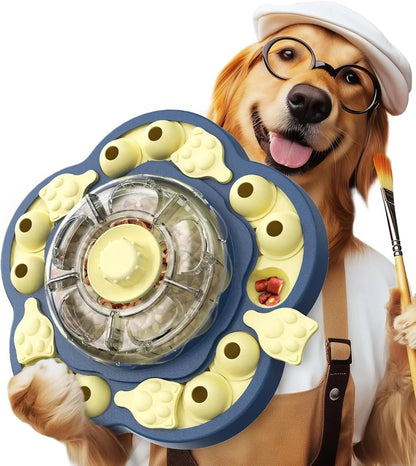 3-Level Dog Puzzle Feeder Toy Slow Feeder Treat Dispenser Sunflower Blue