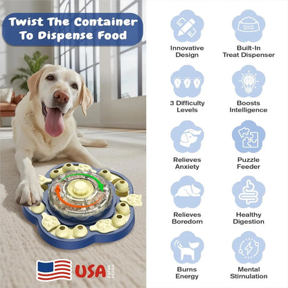 3-Level Dog Puzzle Feeder Toy Slow Feeder Treat Dispenser