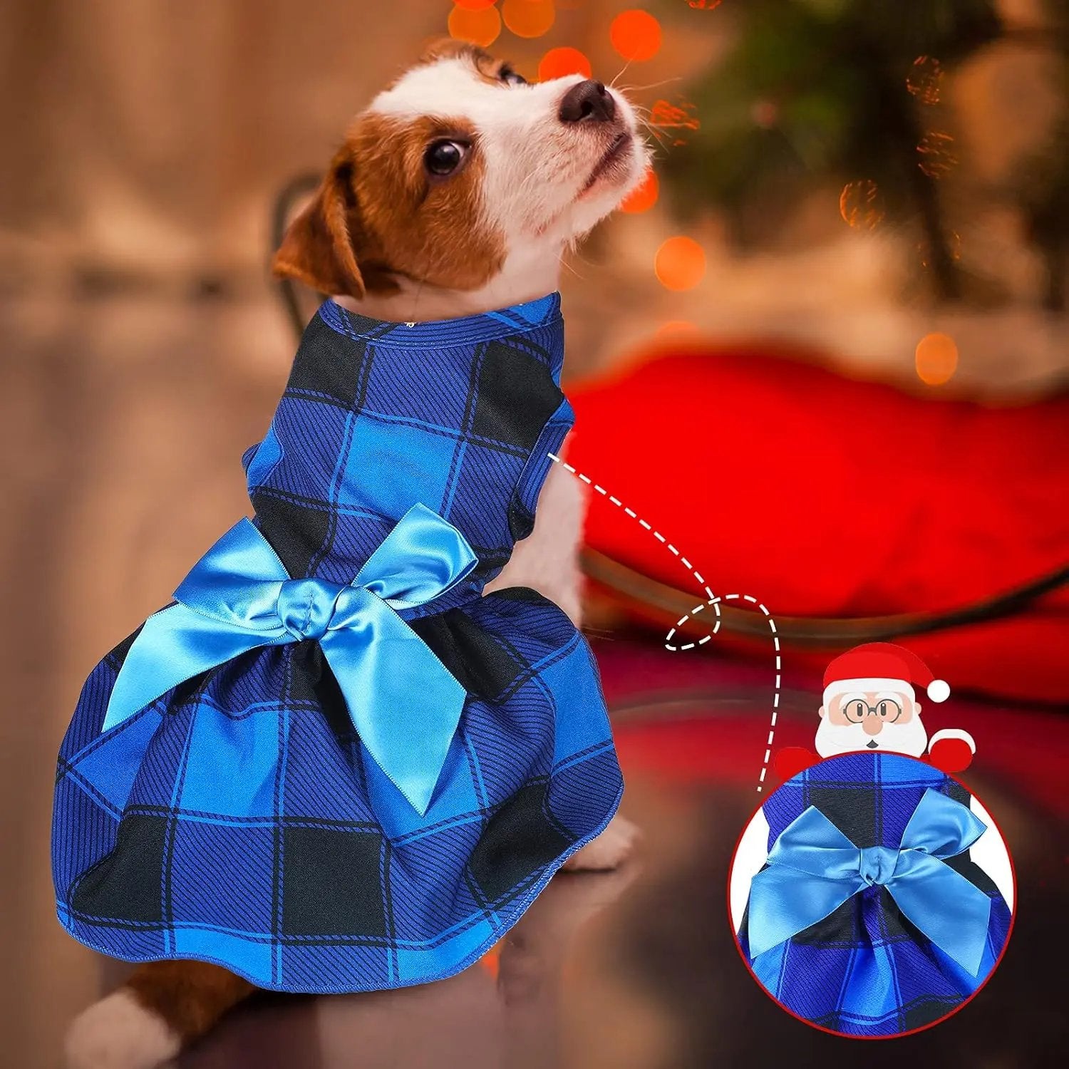 3-Pack Buffalo Plaid Christmas Dog Dresses- Holiday Bowknot Puppy Outfits