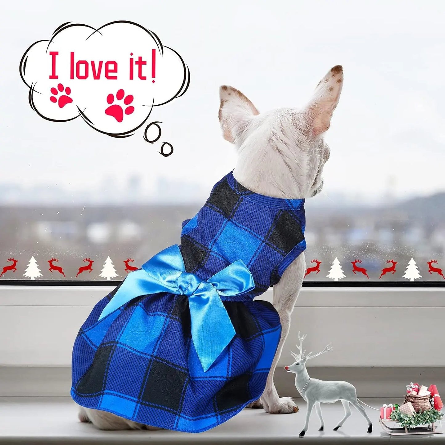3-Pack Buffalo Plaid Christmas Dog Dresses- Holiday Bowknot Puppy Outfits