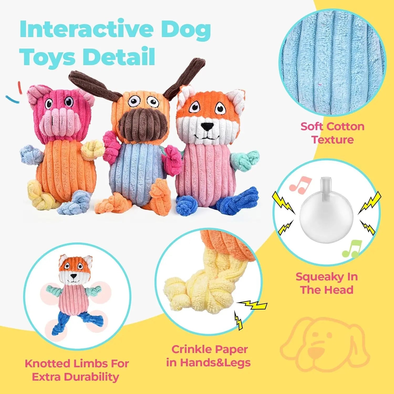 3-Pack Plus Chew Dog Squeaky Toys for Small Medium Large Dogs