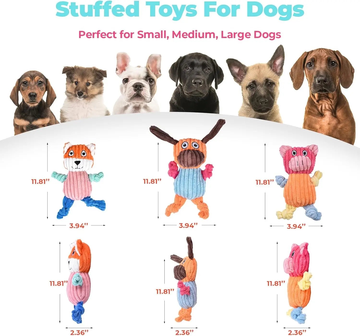 3-Pack Plus Chew Dog Squeaky Toys for Small Medium Large Dogs