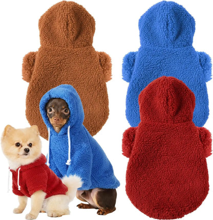 3-Pack Fuzzy Dog Hoodies – Warm Winter Sweatshirts for Small to X-Large Dogs Red, Blue And Brown