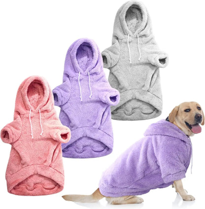 3-Pack Fuzzy Dog Hoodies – Warm Winter Sweatshirts for Small to X-Large Dogs Grey, Pink And Purple Xl