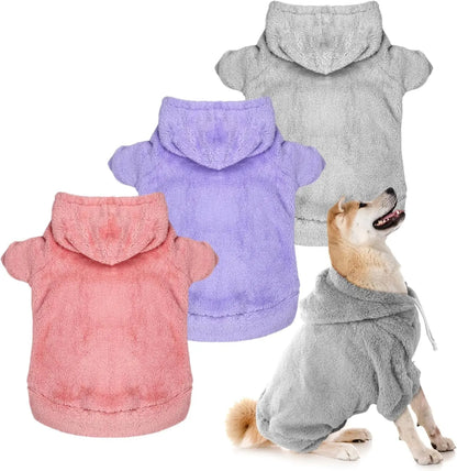 3-Pack Fuzzy Dog Hoodies – Warm Winter Sweatshirts for Small to X-Large Dogs Grey, Pink And Purple L