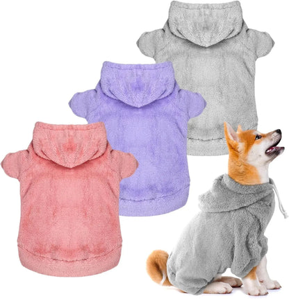 3-Pack Fuzzy Dog Hoodies – Warm Winter Sweatshirts for Small to X-Large Dogs Grey, Pink And Purple M