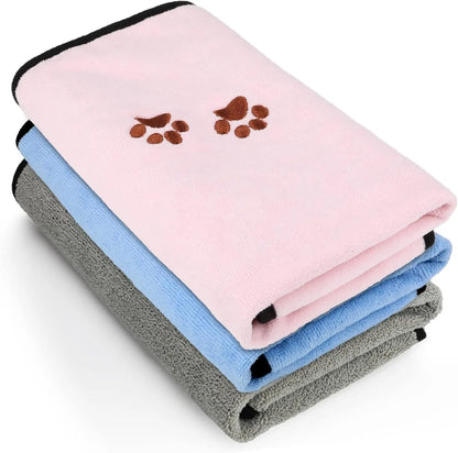 3-Pack Microfiber Pet Bath Towels 20x35 – Soft, Absorbent Dog & Cat Drying