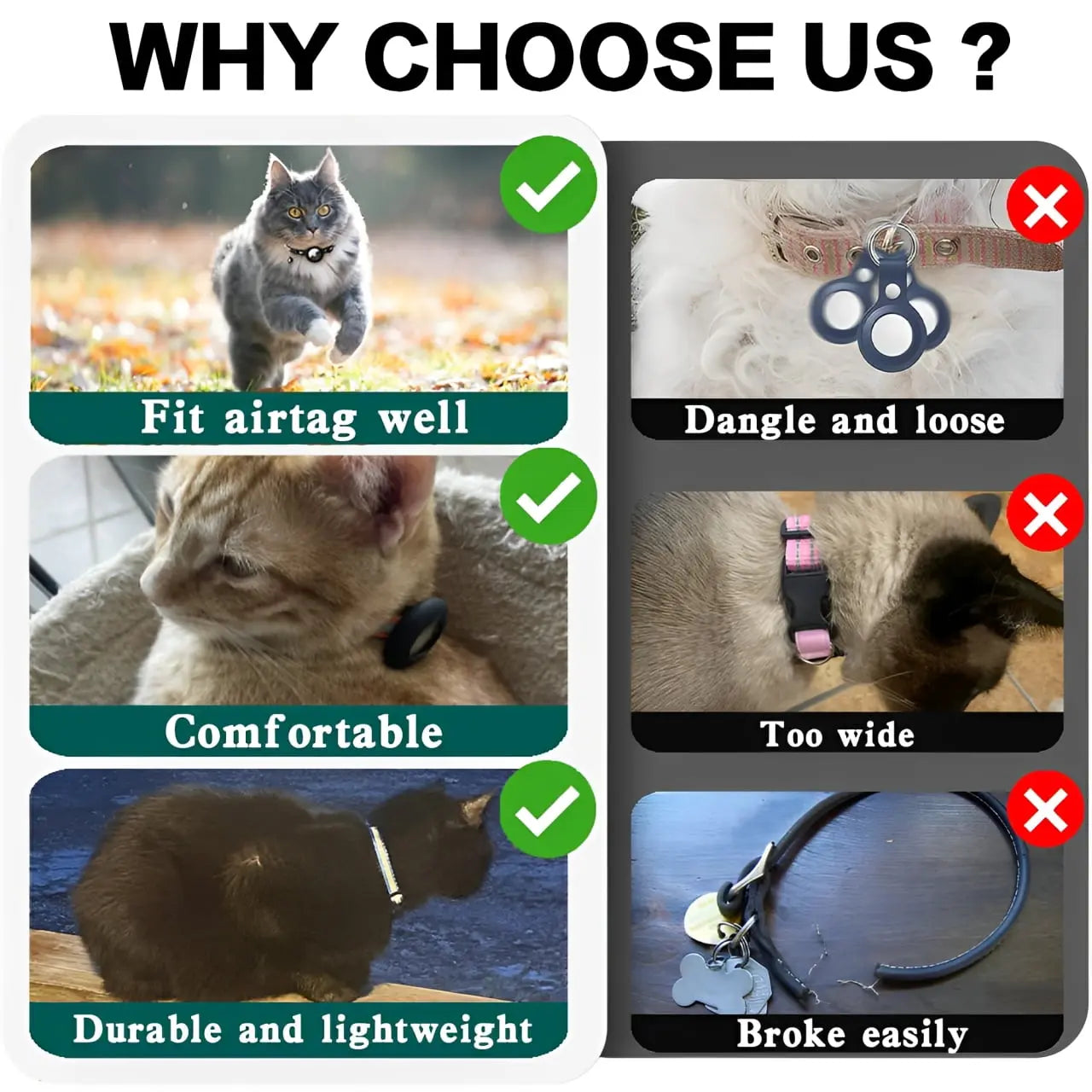 3 Pack Reflective Cat Collars with AirTag Holder & Bell, Breakaway Safety Kitten Collar Set, Waterproof