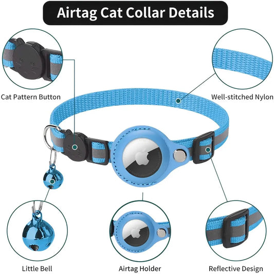 3 Pack Reflective Cat Collars with AirTag Holder & Bell, Breakaway Safety Kitten Collar Set, Waterproof
