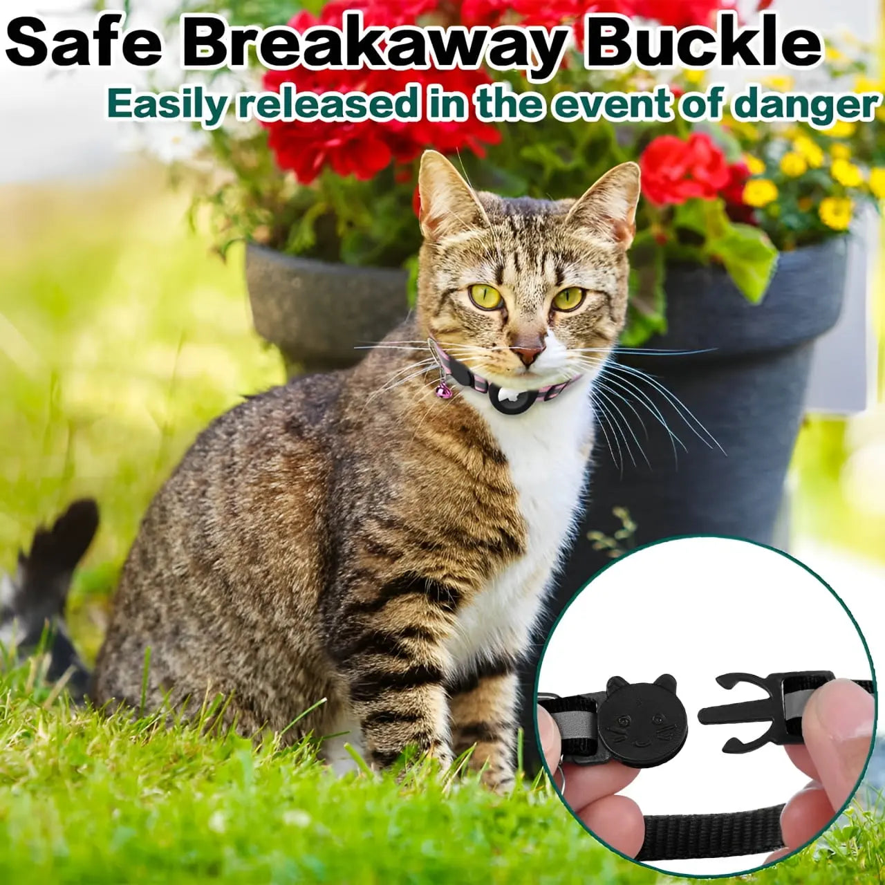 3 Pack Reflective Cat Collars with AirTag Holder & Bell, Breakaway Safety Kitten Collar Set, Waterproof