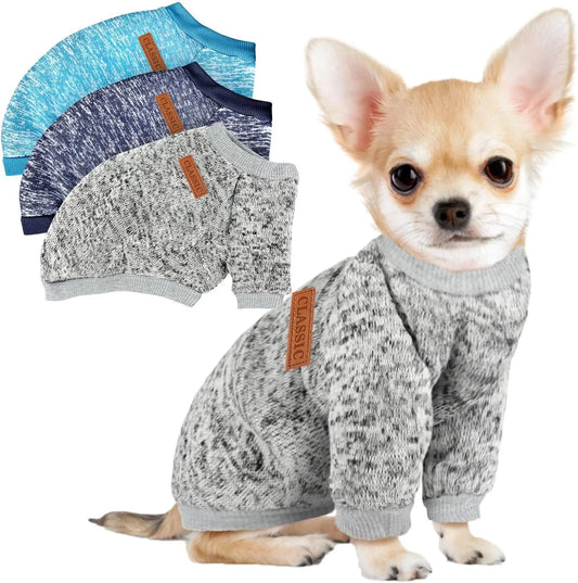 3-Pack Small Dog Sweaters Winter Fleece XS–XL Soft Stretch Pet Apparel Navy Blue+Grey+Light Blue