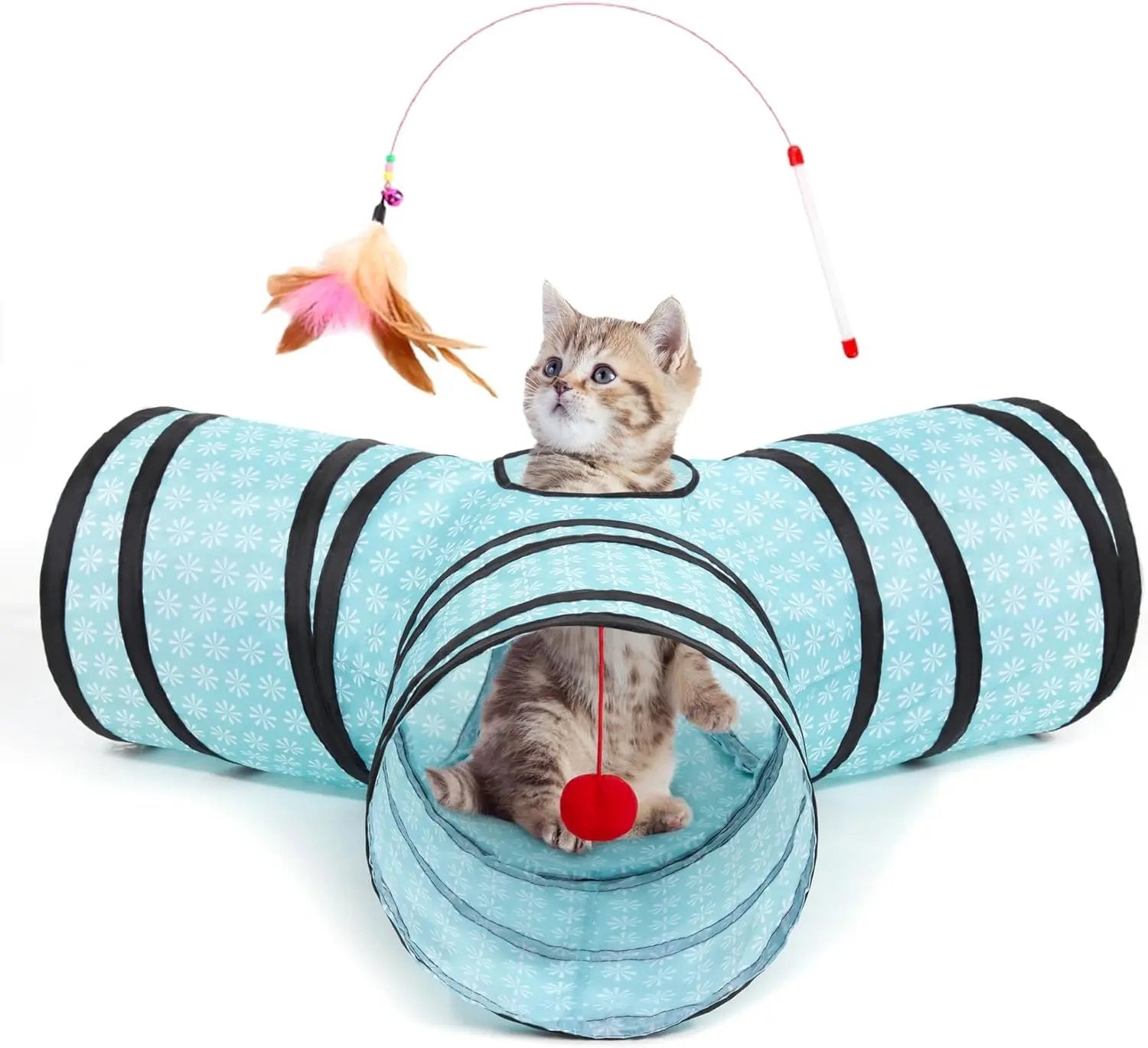 3-Way Collapsible Tunnel Cat Toy with Ball & Peek Hole for Indoor Cats & Kittens 3-Way Teardrop Flower 3-Way