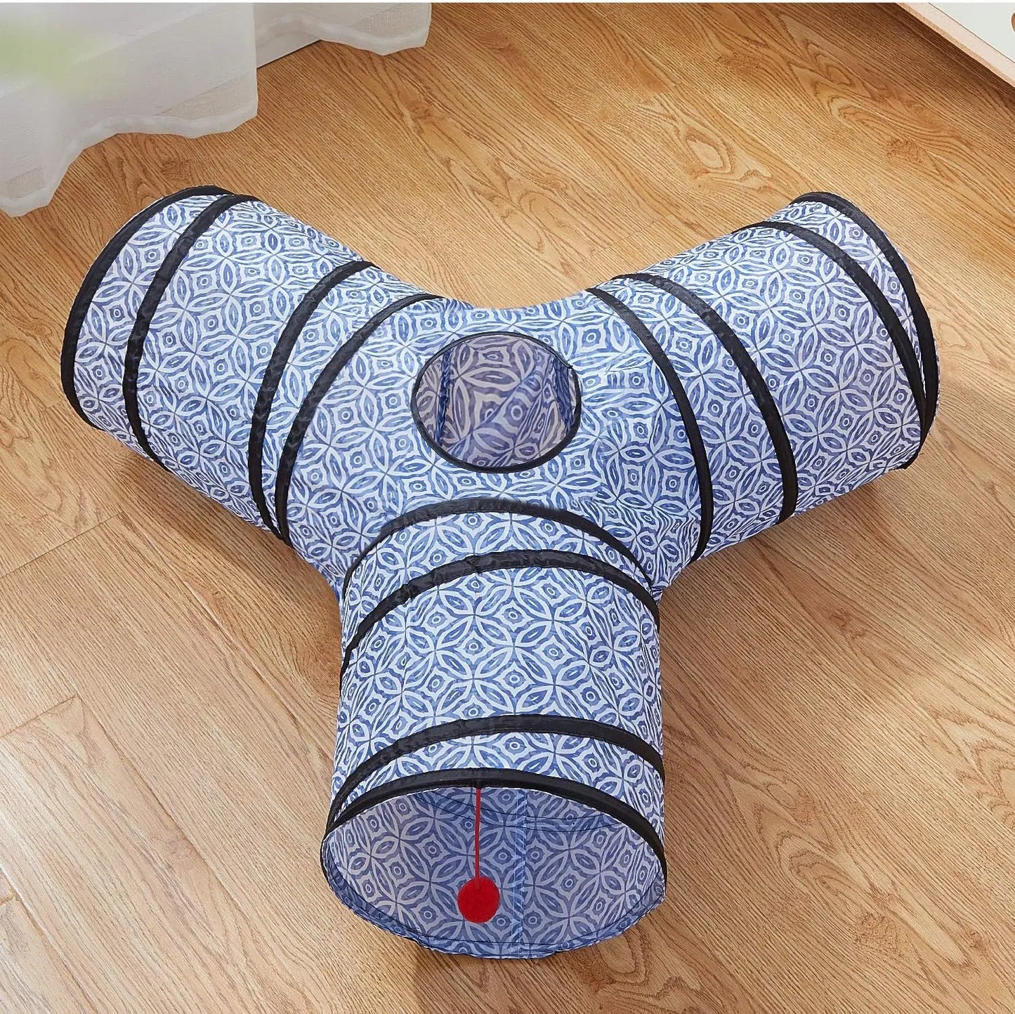 3-Way Collapsible Tunnel Cat Toy with Ball & Peek Hole for Indoor Cats & Kittens