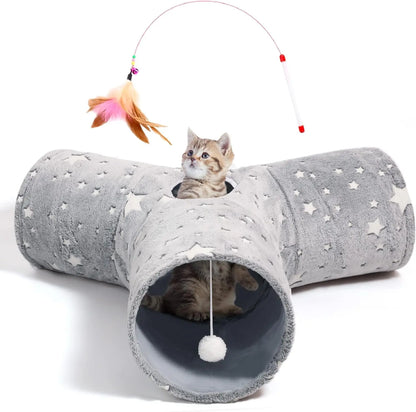 3-Way Collapsible Tunnel Cat Toy with Ball & Peek Hole for Indoor Cats & Kittens