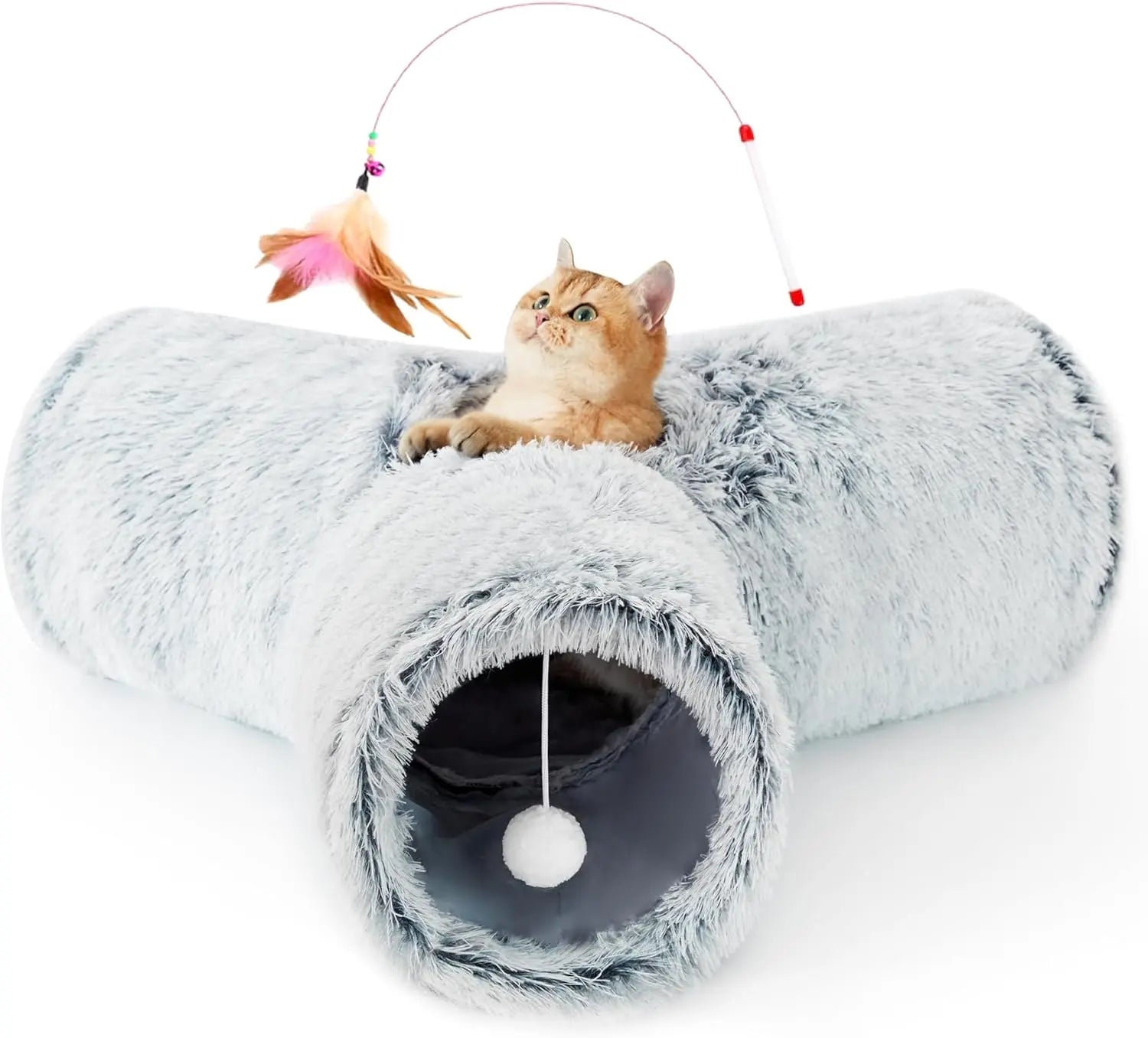 3-Way Collapsible Tunnel Cat Toy with Ball & Peek Hole for Indoor Cats & Kittens