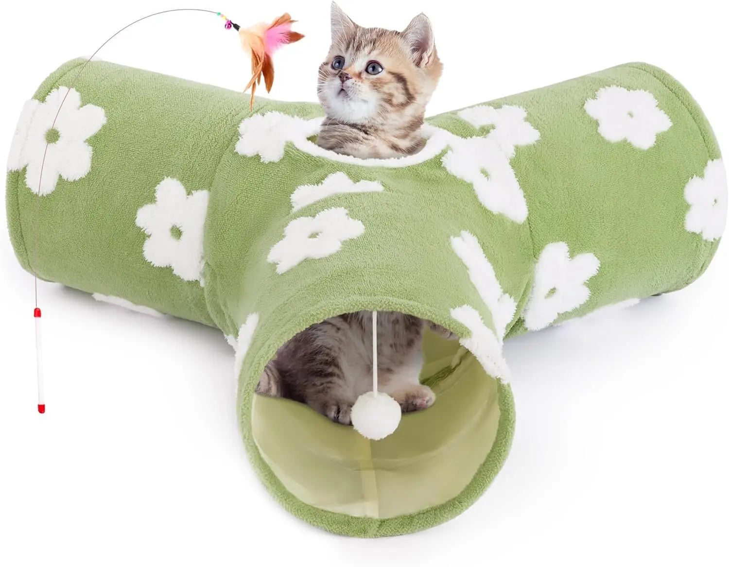 3-Way Collapsible Tunnel Cat Toy with Ball & Peek Hole for Indoor Cats & Kittens